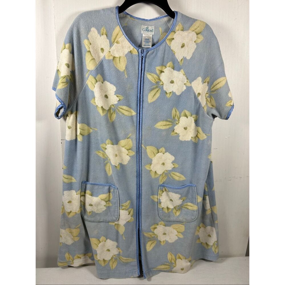 Calypso large zipper zipper robe blue white flowers